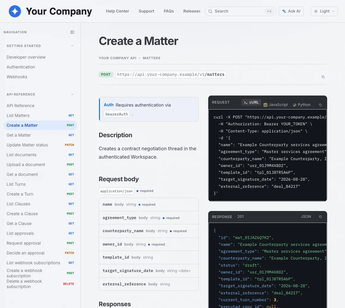 An interactive API reference for Your Company