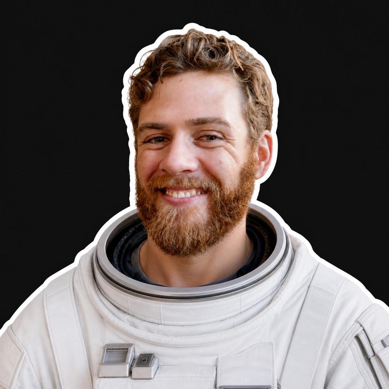Alec Reynolds in an illustrated astronaut suit