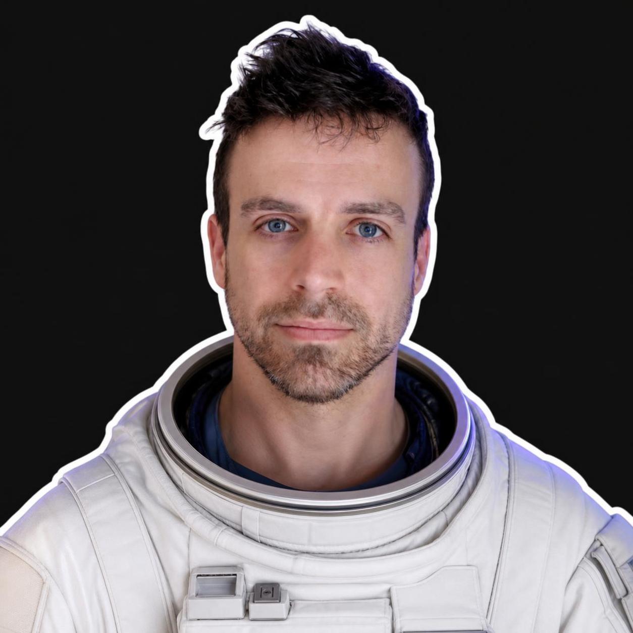 Sean Knight in an illustrated astronaut suit